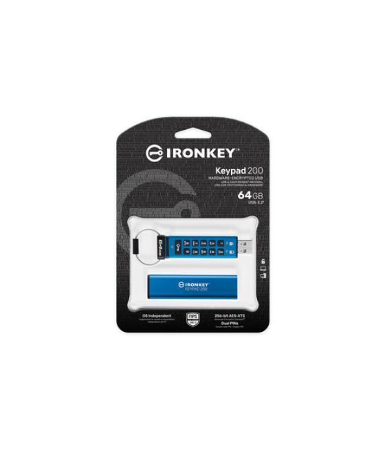 Kingston Technology IronKey Keypad 200 unidad flash USB 64 GB USB tipo A 3.2 Gen 1 (3.1 Gen 1) Azul