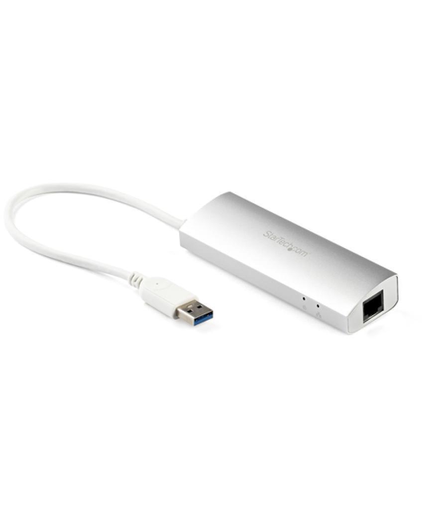 StarTech.com Hub Concentrador de 3 Puertos USB 3.0 (5Gbps) con Adaptador de Red Ethernet Gigabit