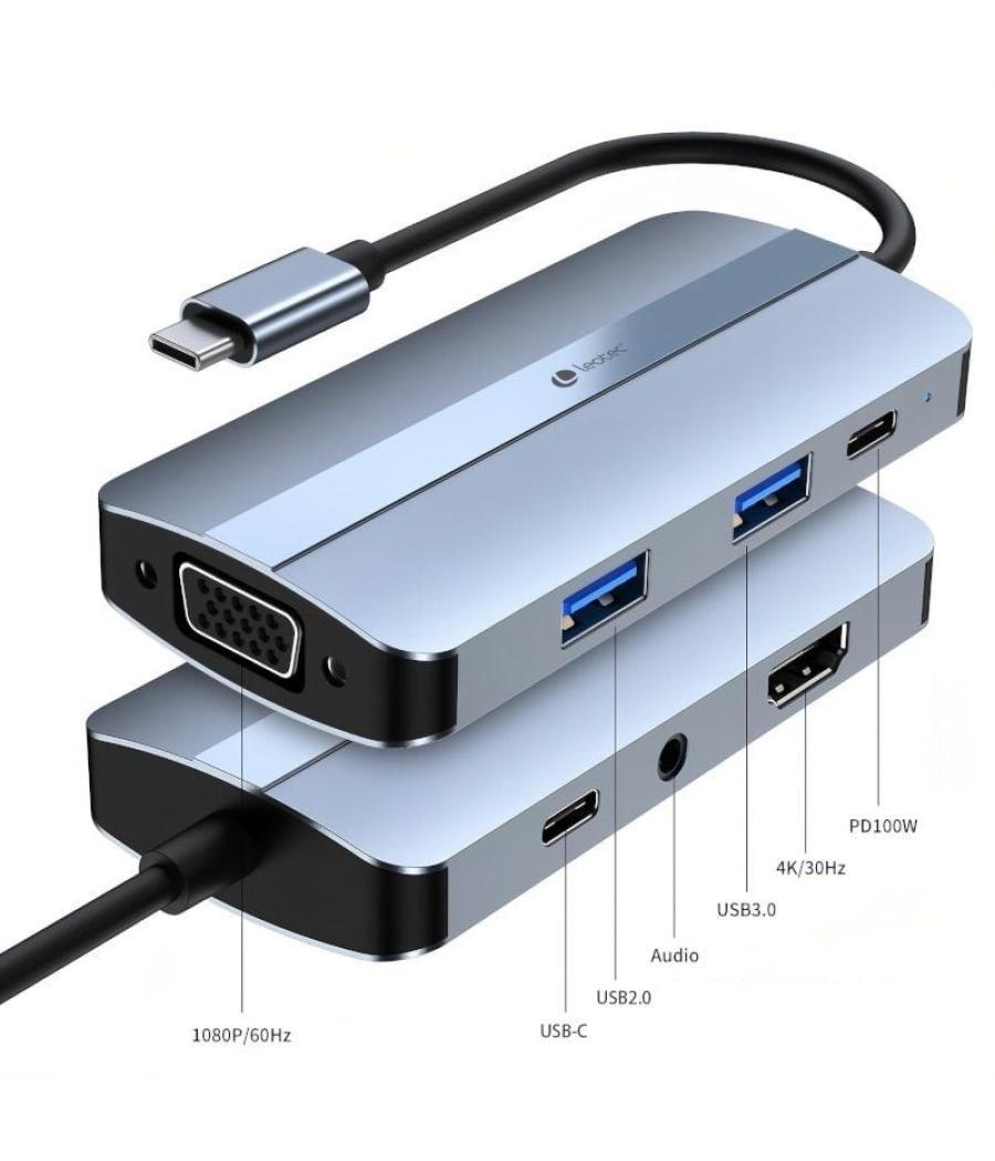 Docking usb tipo-c leotec leds04/ 2xusb/ 1xusb tipo-c/ 1xusb tipo-c pd/ 1xhdmi/ 1xvga/ 1xaudio/ azul