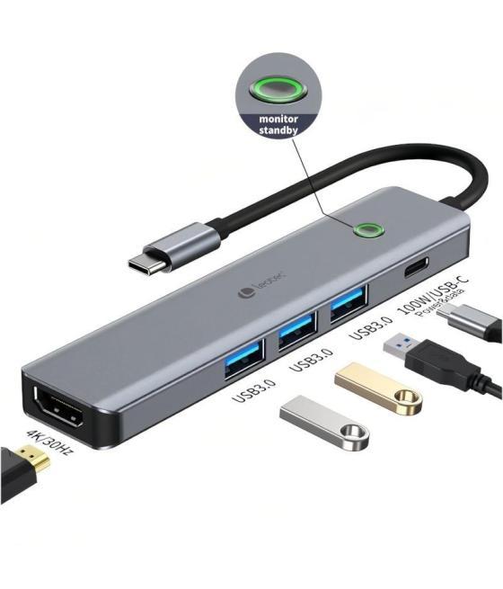 Docking usb tipo-c leotec leds05/ 3xusb/ 1xusb tipo-c pd/ 1xhdmi/ gris