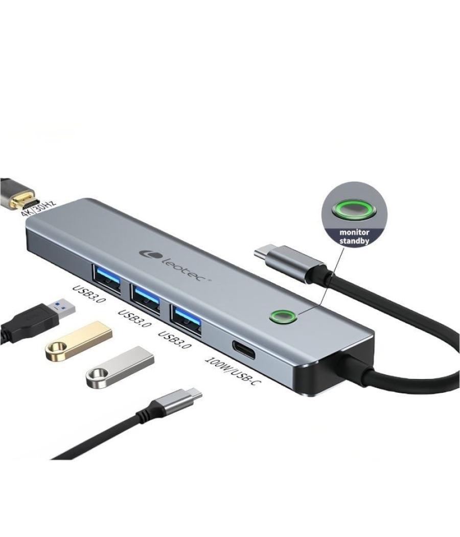 Docking usb tipo-c leotec leds05/ 3xusb/ 1xusb tipo-c pd/ 1xhdmi/ gris