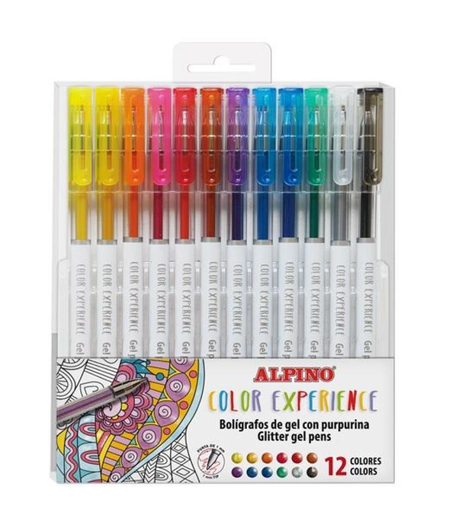 Alpino bolígrafos color experience glitter gel pens purpurina estuche de 12 c/surtidos