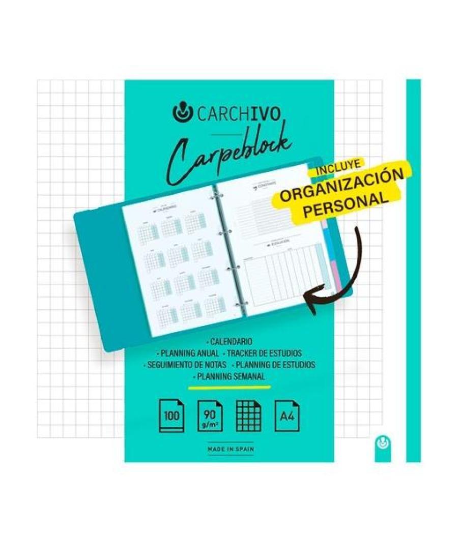 Carchivo recambio 100h a4 papel 90gr 5x5 para carpeblock c/bonus