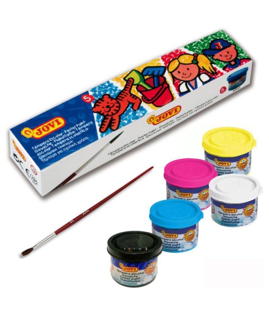 Jovi estuche 5 botes témpera escolar 35ml + pincel colores surtidos