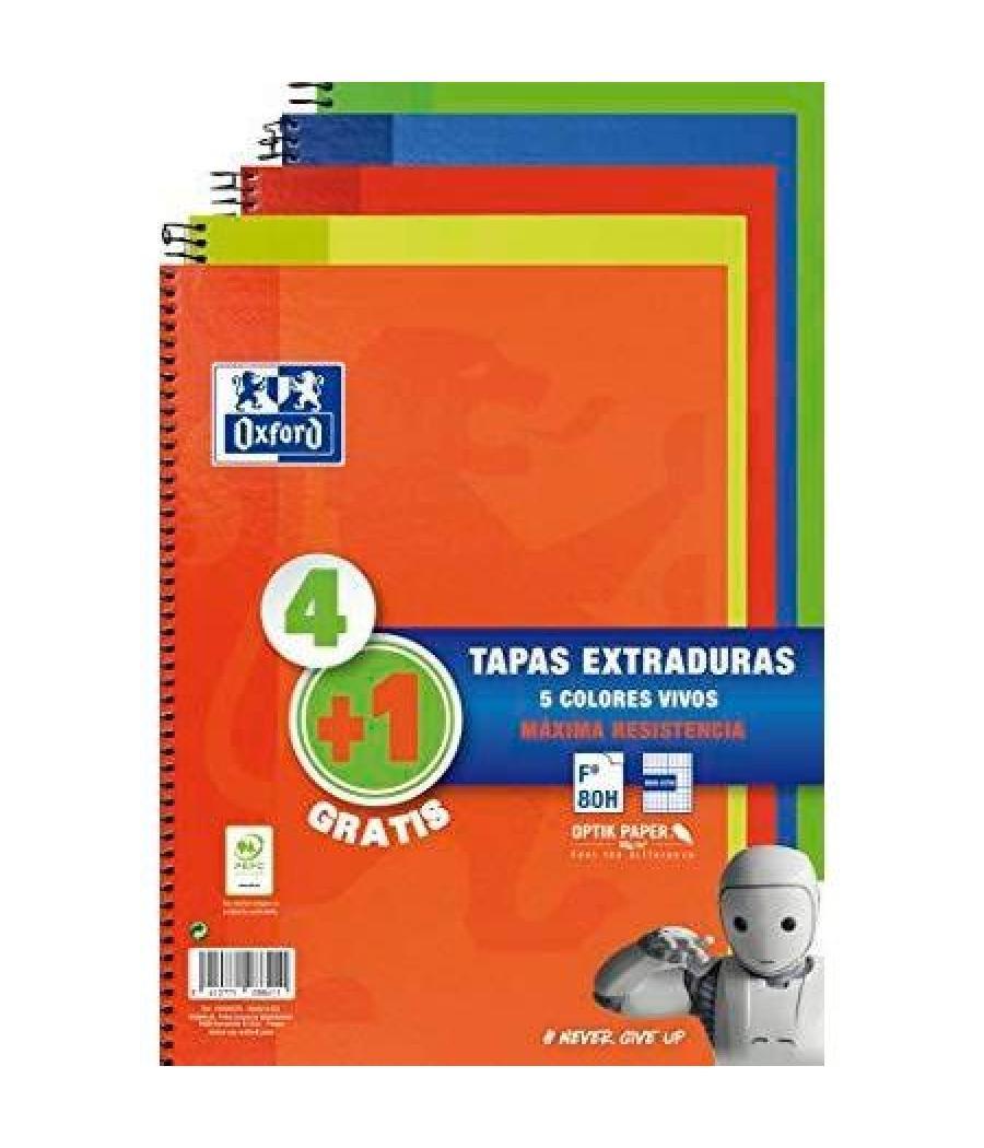 Oxford cuaderno espiral write&erase 80 hojas 4x4 con margen tapas extraduras folio colores vivos -pack 4+1-