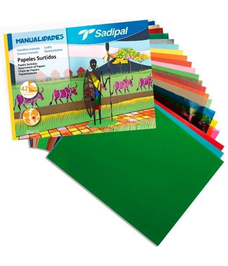 Sadipal papeles surtidos para manualidades 32x24cm pack 42 hojas colores