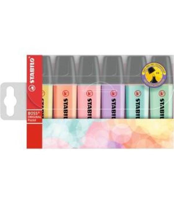 Stabilo boss marcador fluorescente estuche 6 colores pastel