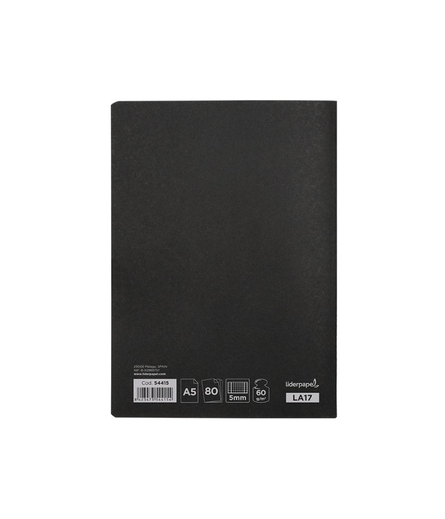 Libreta liderpapel tapa negra a5 80 hojas 60g/m2 cuadro 5mm con doble margen