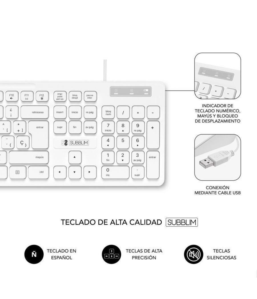 Teclado subblim business slim silencioso/ blanco