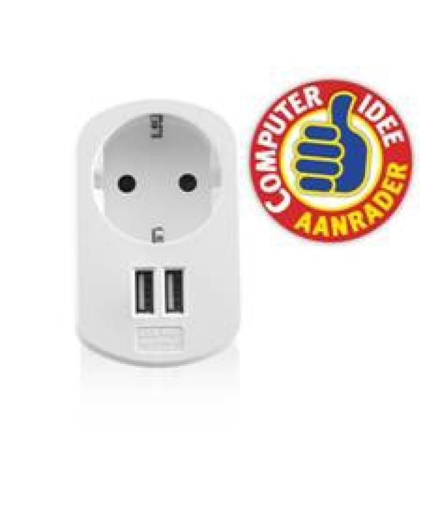 Cargador usb ewent 2 puertos - 155w - enchufe shuko blanco