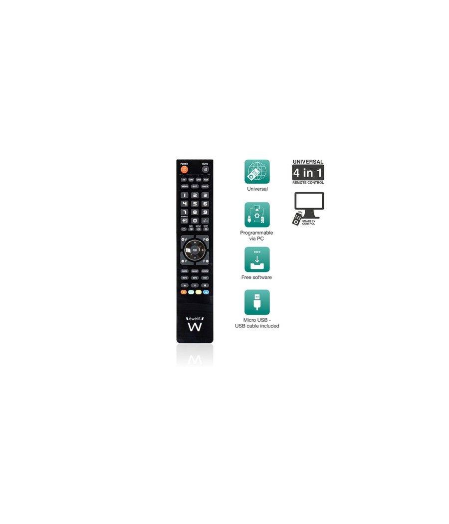 EWENT EW1570 Mando TV 4 en 1 programable x cable - Imagen 2