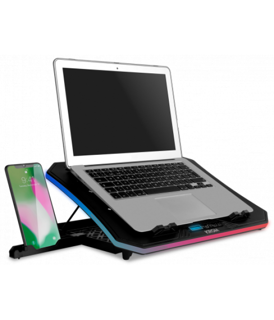 Krom base refrigeracion portatil hasta 19". soporte smartphone. hub 2 x usb. rgb (nxkromkooler)