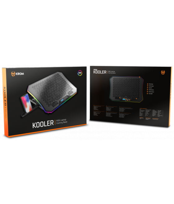 Krom base refrigeracion portatil hasta 19". soporte smartphone. hub 2 x usb. rgb (nxkromkooler)