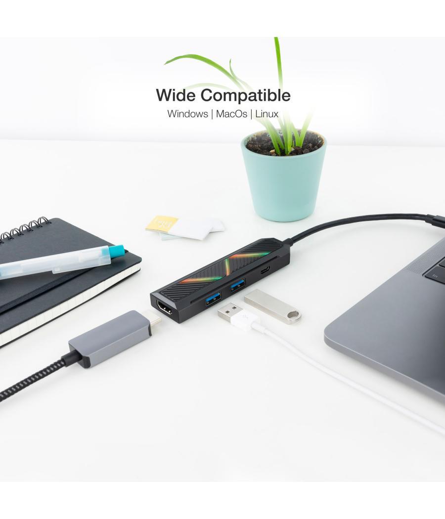 Hub nanocable 4 en 1 usb tipo c - usb - hdmi - 15cm - macho - hembra