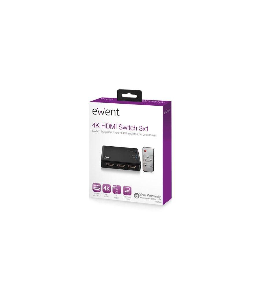 EWENT EW3730 Switch HDMI 4K 3x1con mando distancia - Imagen 4