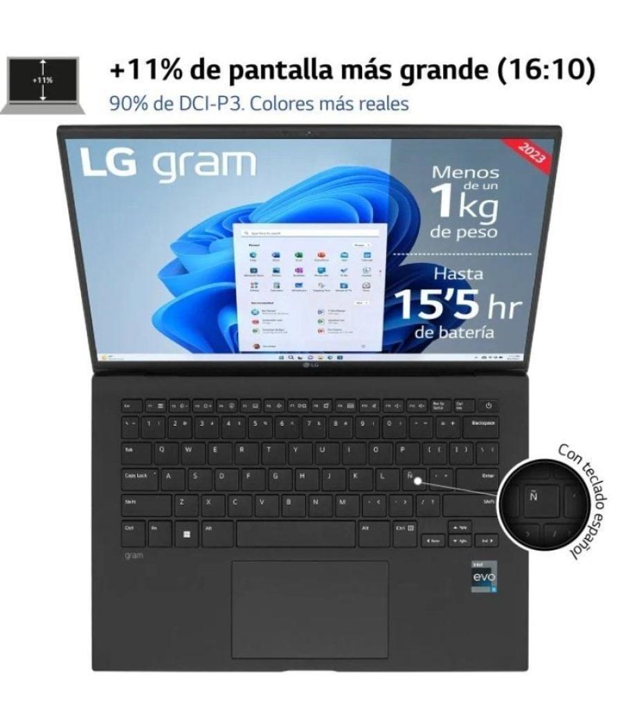 Portátil lg gram 14z90r-g.ap75b intel core i7-1360p/ 16gb/ 512gb ssd/ 14'/ win11 pro