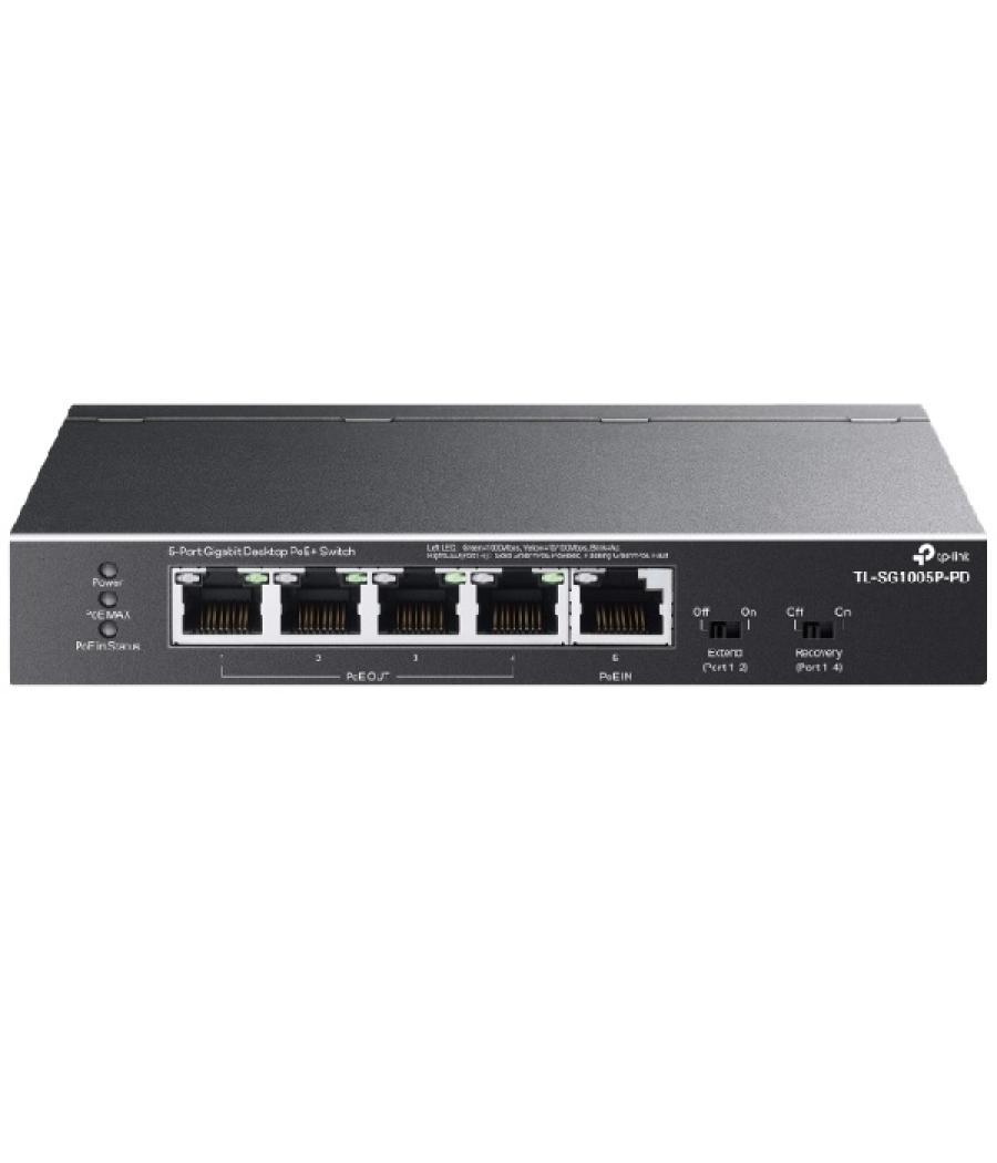 Switch no gestionable tp-link sg1005p-pd 1p giga poe++ in y 4p poe+ out sobremesa no rack carcasa metalica