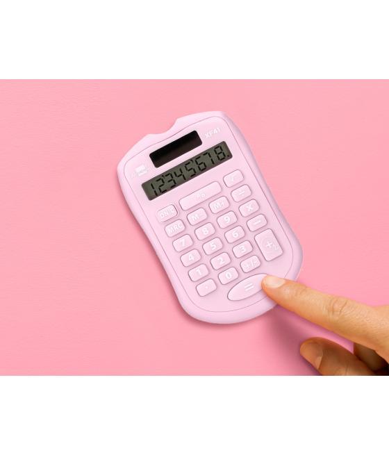 Calculadora liderpapel bolsillo xf44 8 dígitos solar y pilas 94x59,5x10,5mm colores azul verde rosa exp de 16