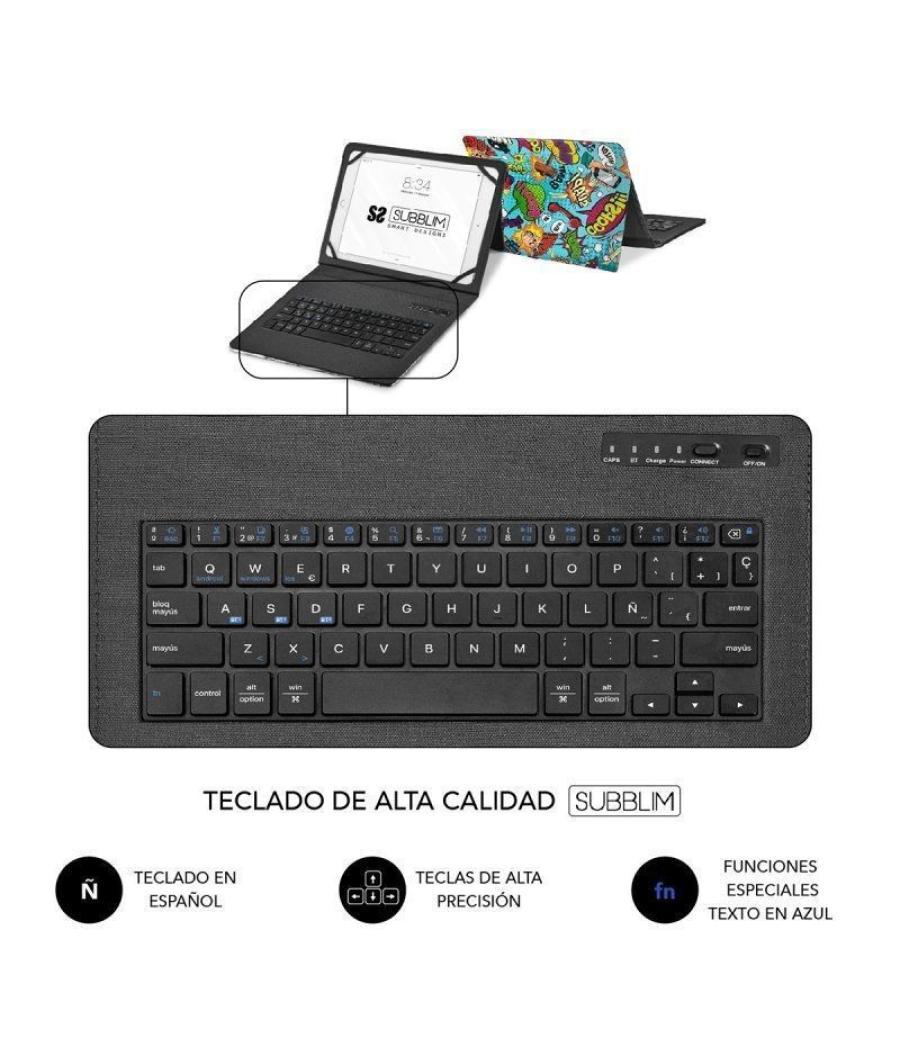 Funda con teclado subblim keytab pro bluetooth para tablets de 9'-11'/ comic