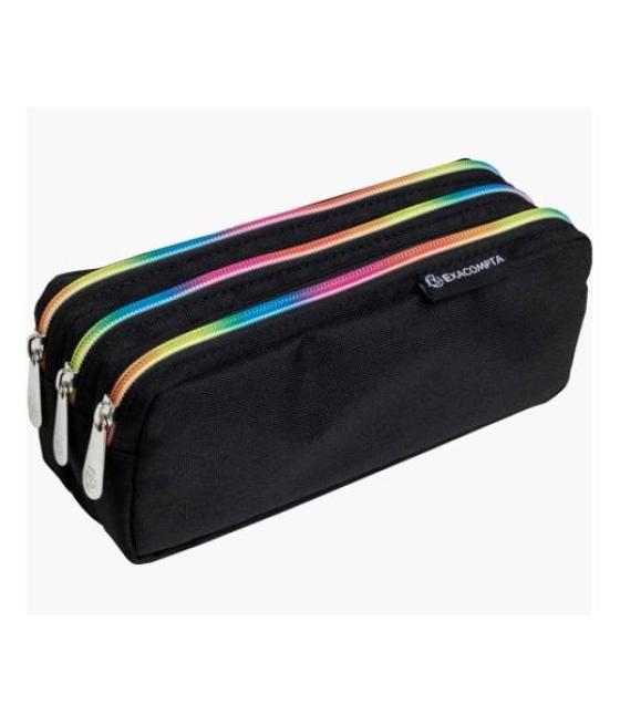 Exacompta estuche rectangular 3 compartimentos raimbow negro