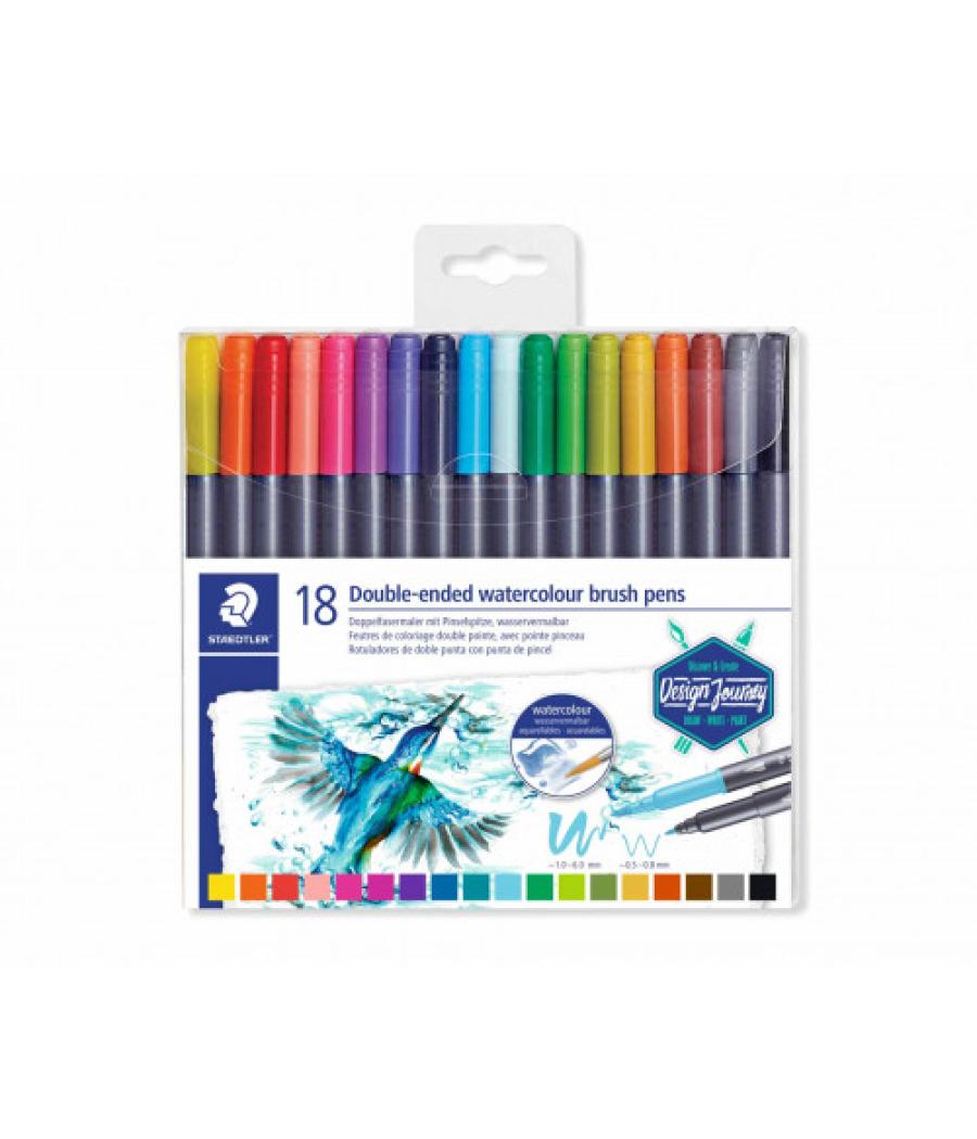 Estuche de plástico con 18 rotuladores, colores surtidos staedtler 3001 tb18