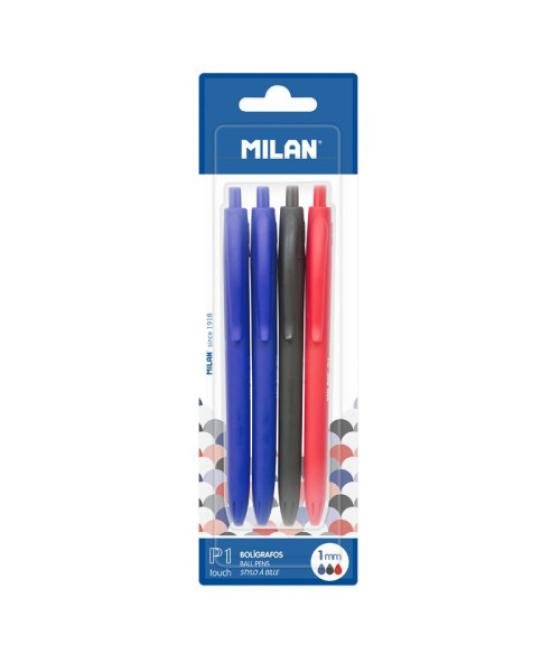 Milan bwm10254 negro, azul, rojo bolígrafo de punta retráctil con pulsador 4 pieza(s)