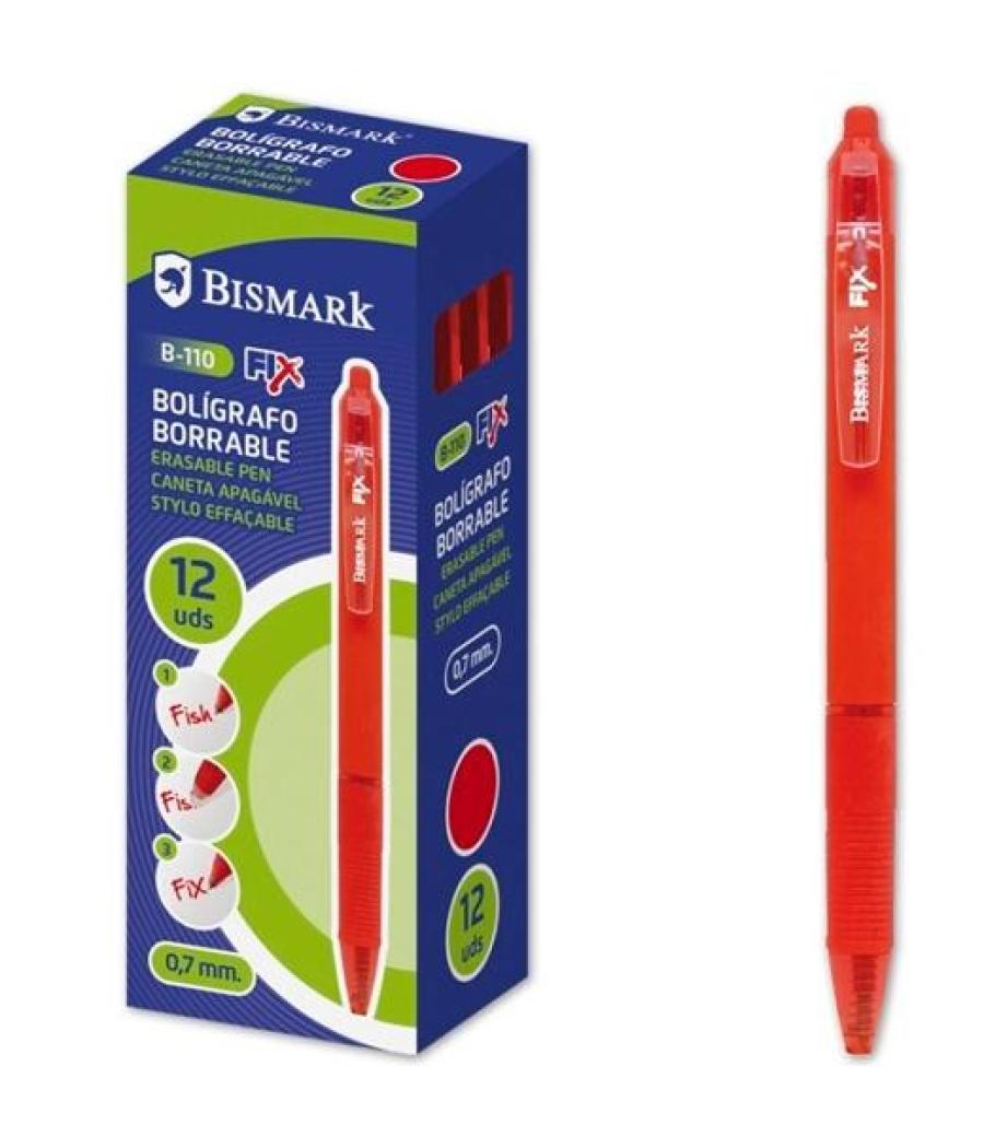 Bismark bolígrafo retráctil b-110 tinta borrable c/clip caja 12 ud rojo