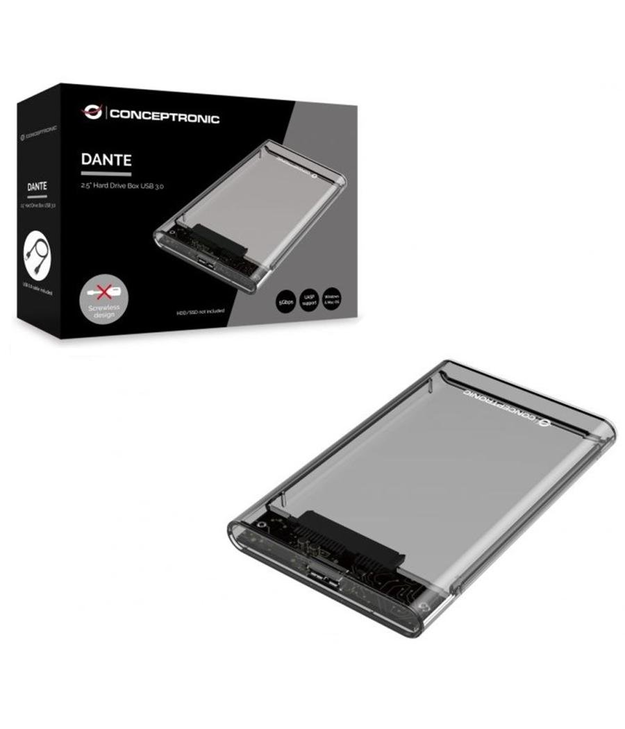 Caja externa conceptronic usb 3.0 sata transparente sin tornillos dante03t