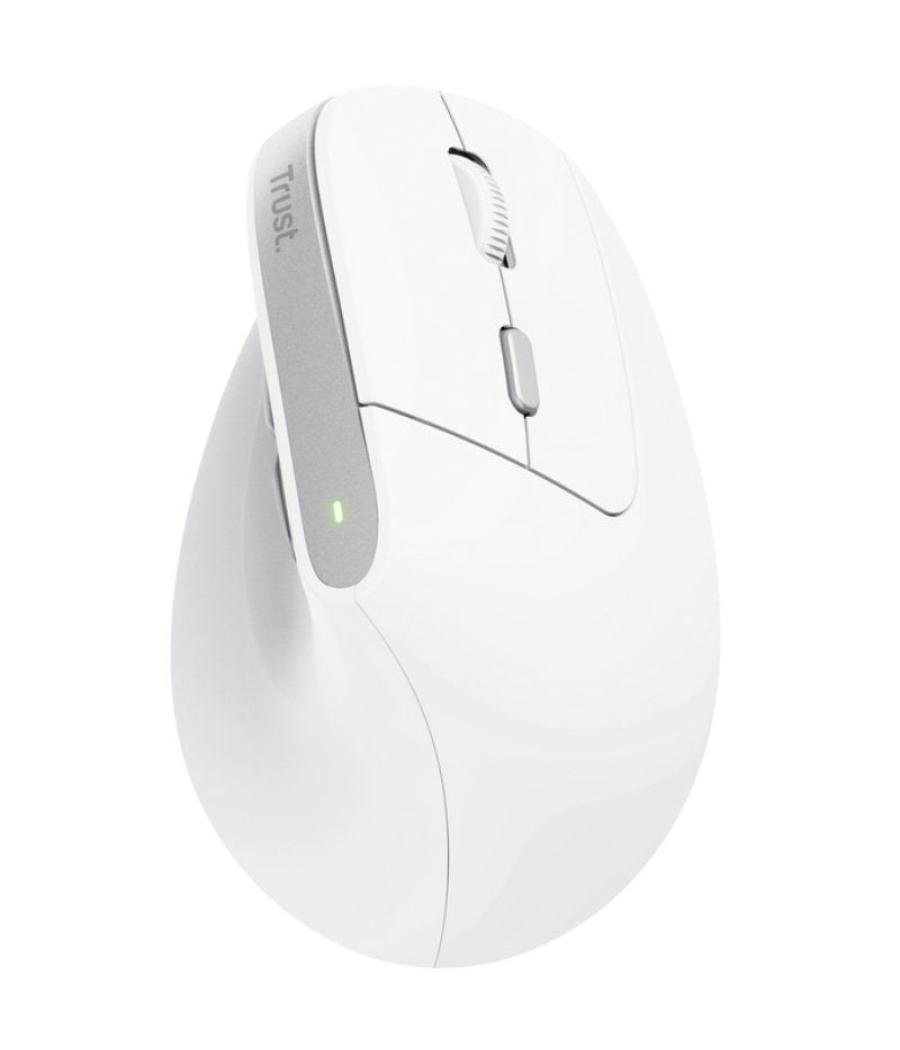 Ratón ergonómico inalámbrico trust bayo ii/ batería recargable/ hasta 2400 dpi/ blanco