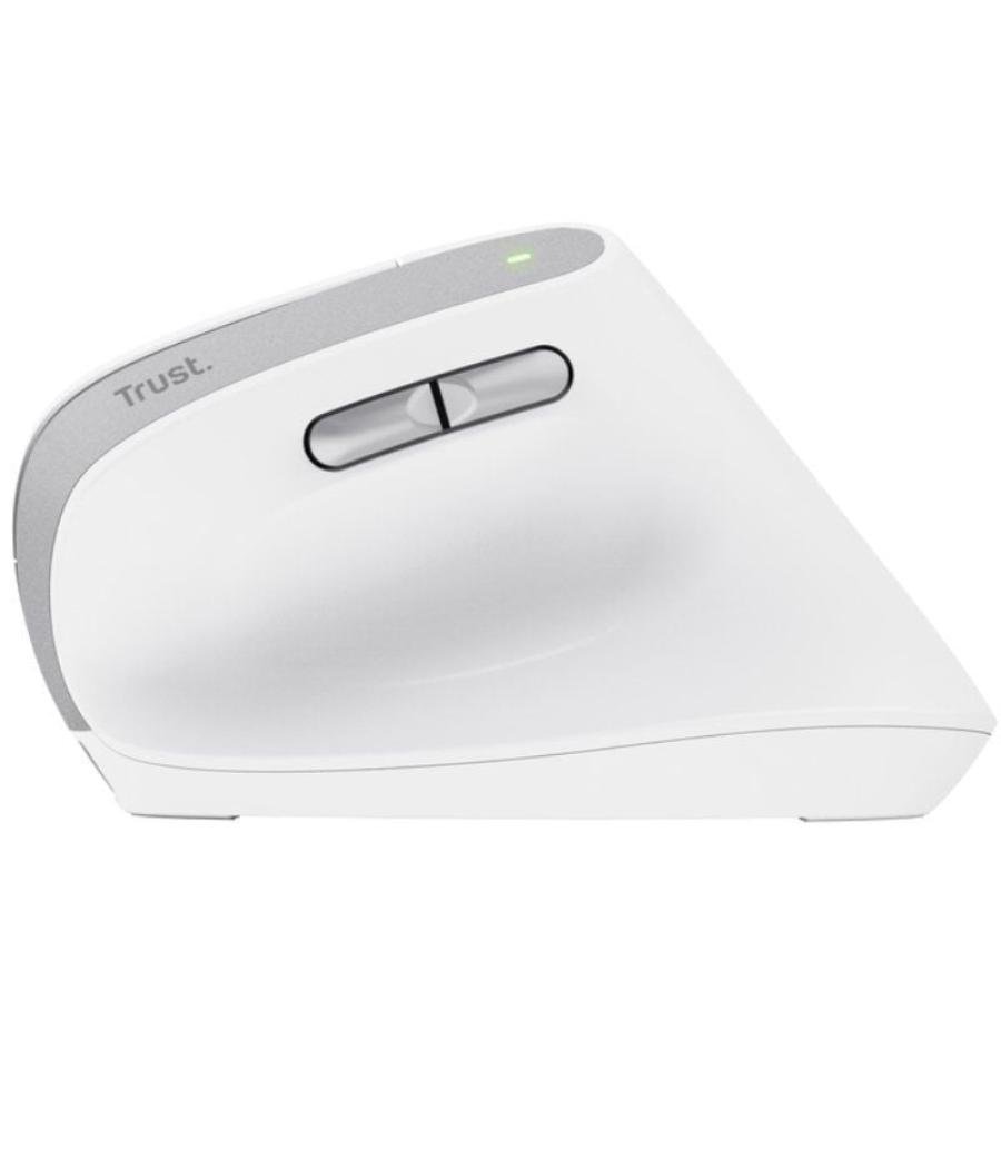 Ratón ergonómico inalámbrico trust bayo ii/ batería recargable/ hasta 2400 dpi/ blanco