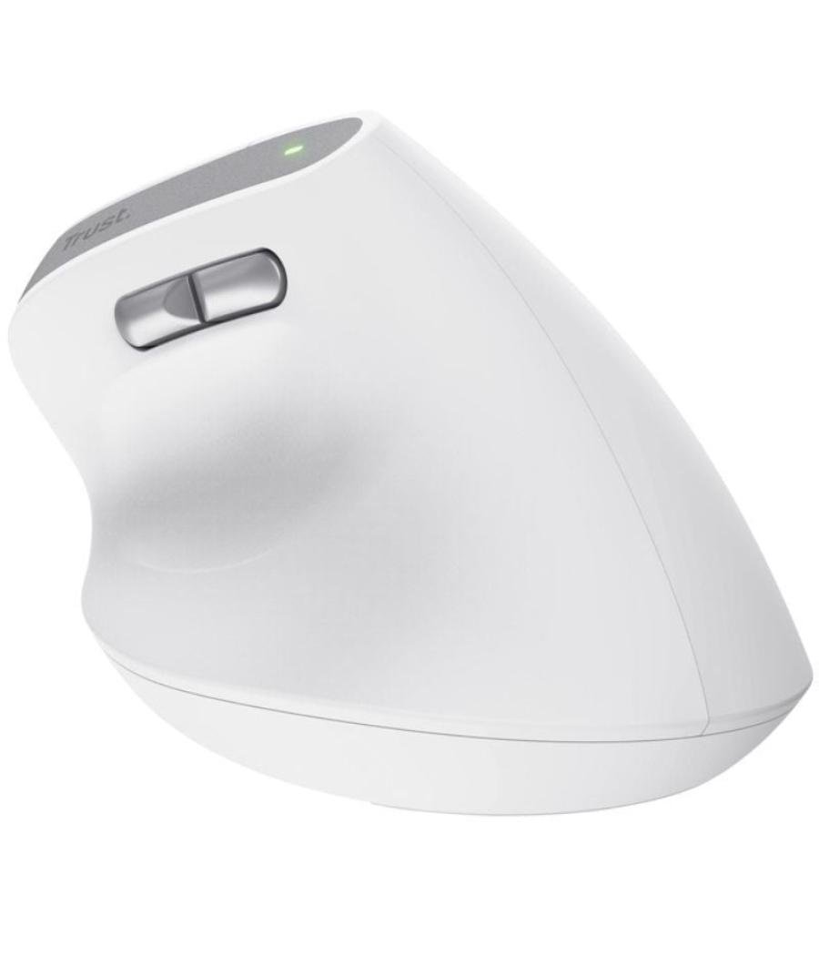 Ratón ergonómico inalámbrico trust bayo ii/ batería recargable/ hasta 2400 dpi/ blanco