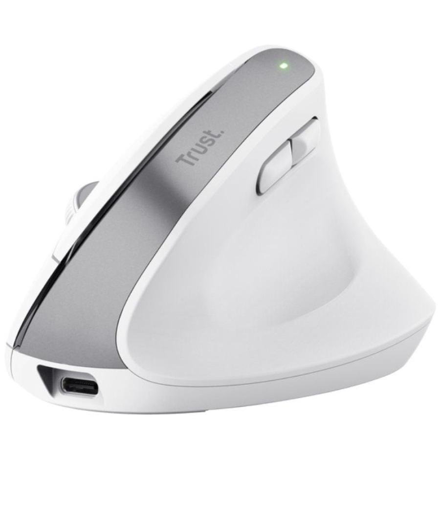 Ratón ergonómico inalámbrico por bluetooth trust bayo+/ batería recargable/ hasta 2400 dpi/ blanco