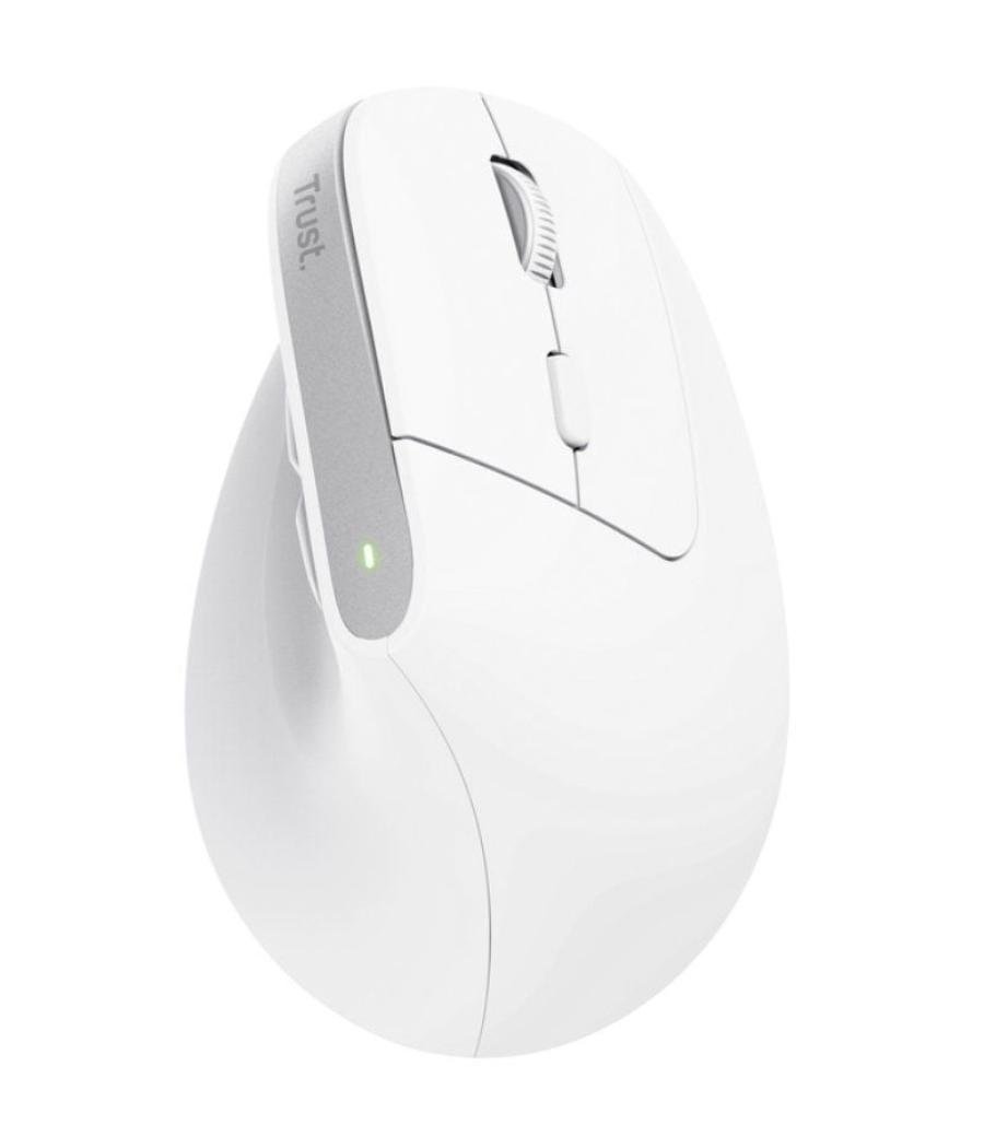 Ratón ergonómico inalámbrico por bluetooth trust bayo+/ batería recargable/ hasta 2400 dpi/ blanco