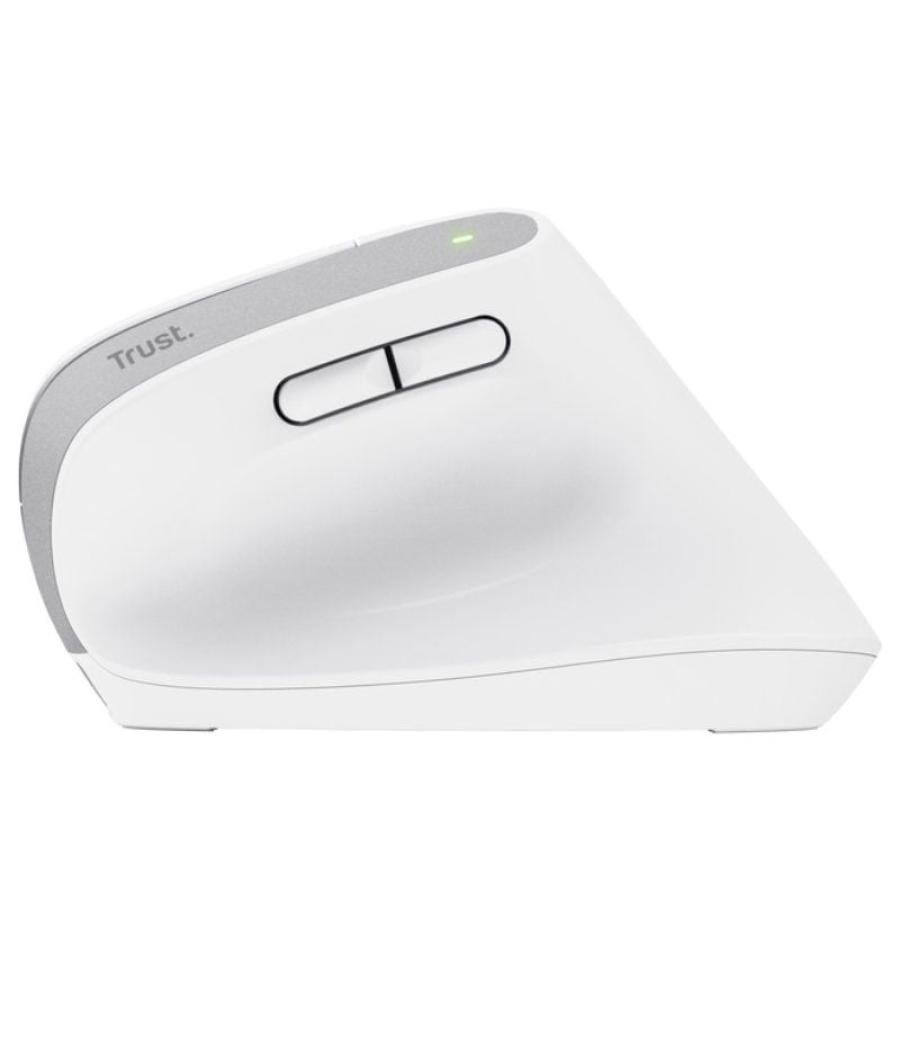 Ratón ergonómico inalámbrico por bluetooth trust bayo+/ batería recargable/ hasta 2400 dpi/ blanco