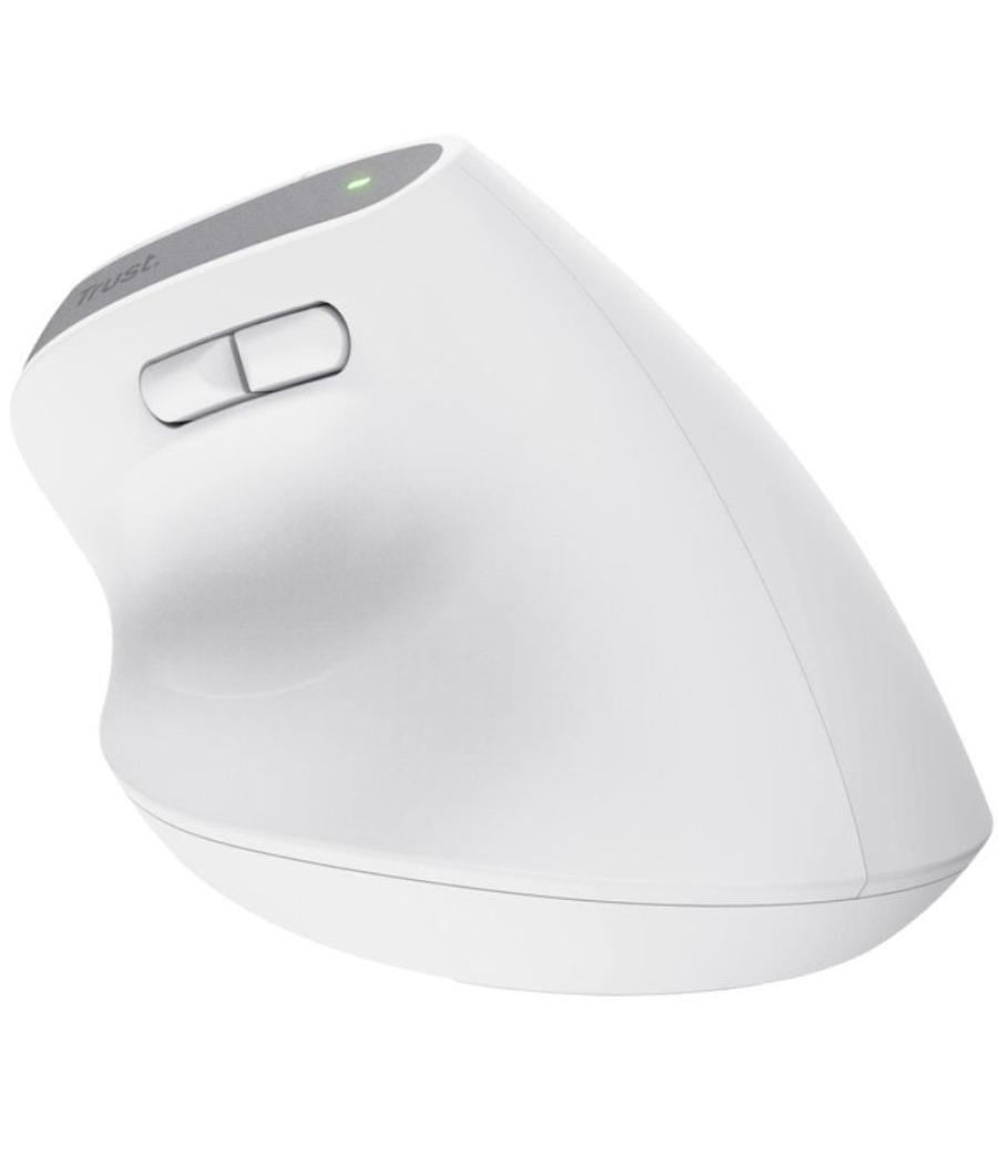 Ratón ergonómico inalámbrico por bluetooth trust bayo+/ batería recargable/ hasta 2400 dpi/ blanco