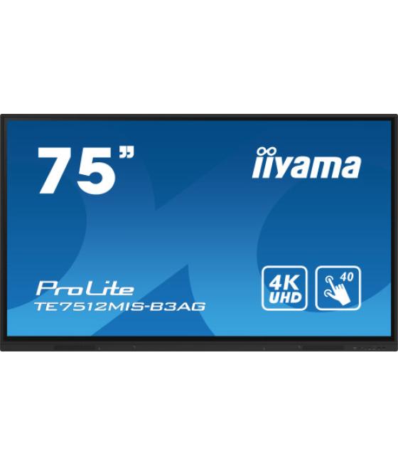 Iiyama te7512mis-b3ag pantalla de señalización diseño de quiosco 190,5 cm (75") lcd wifi 400 cd / m² 4k ultra hd negro pantalla 