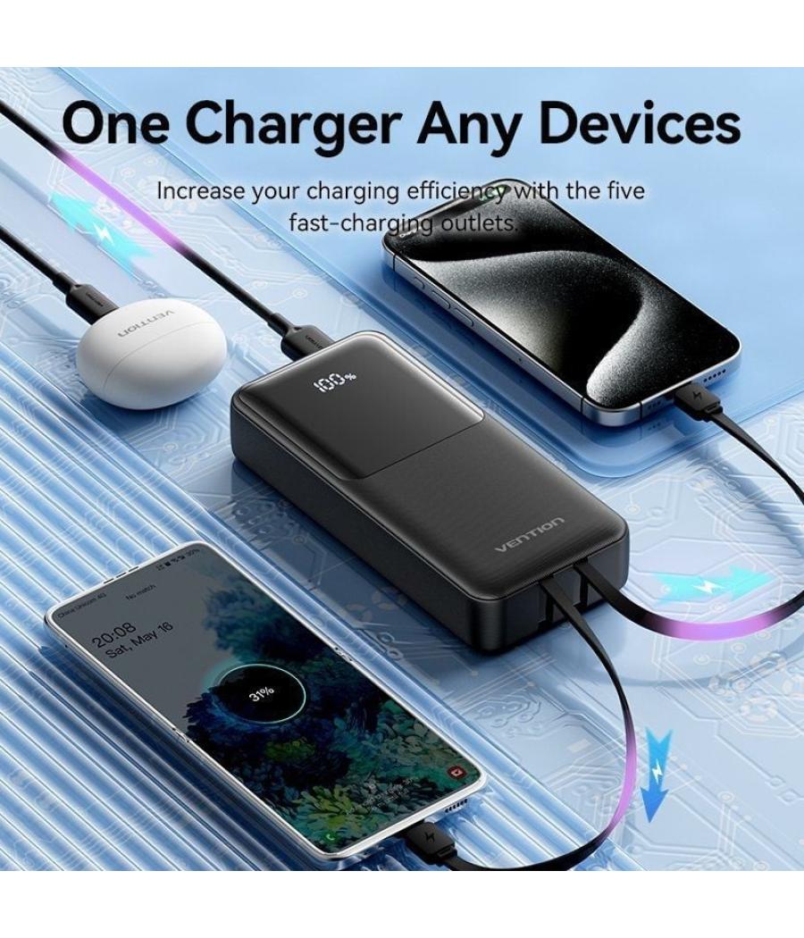 Powerbank 20000mah vention fhpb0/ 22.5w/ negra/ incluye cable usb tipo-c y lightning