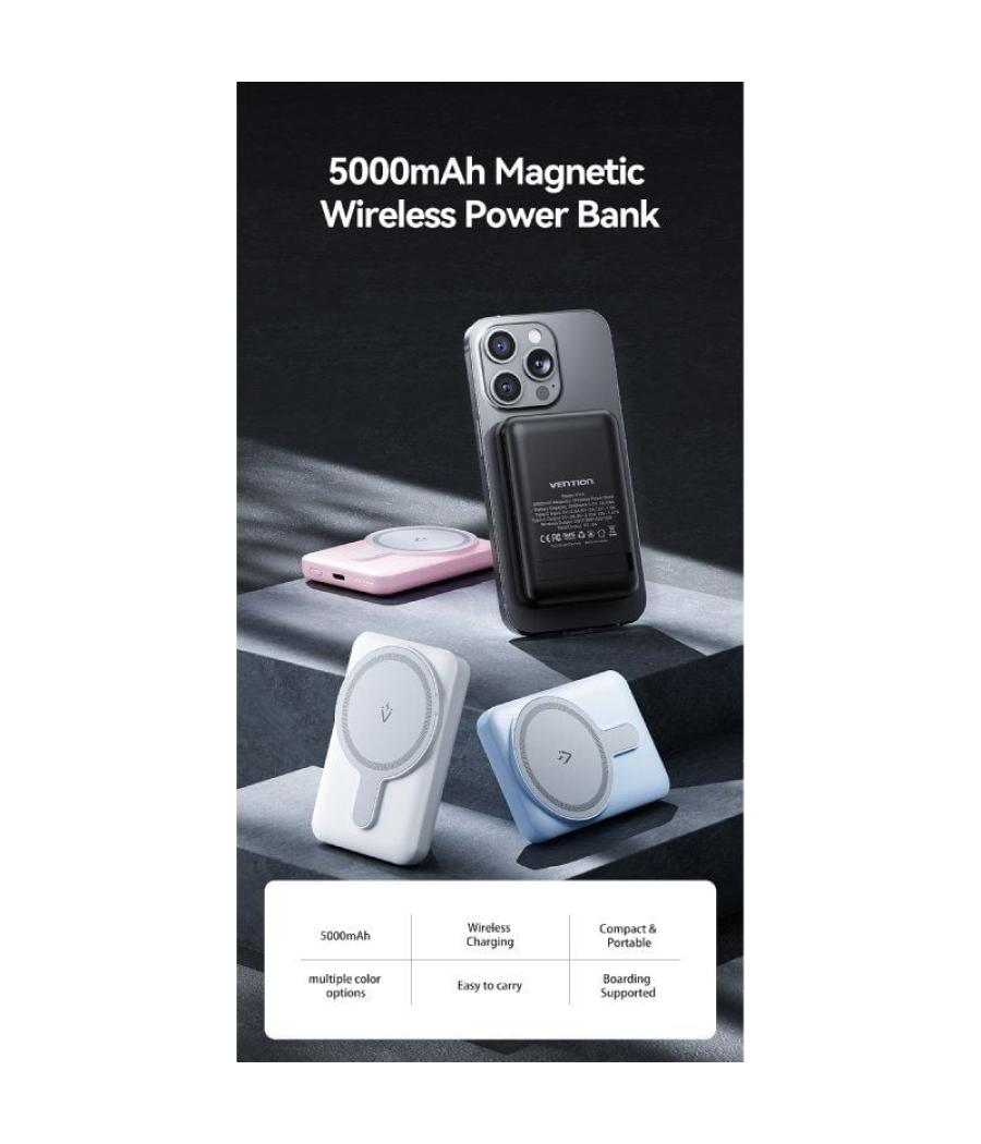 Powerbank 5000mah vention fhsb0/ 20w/ wireless/ negro