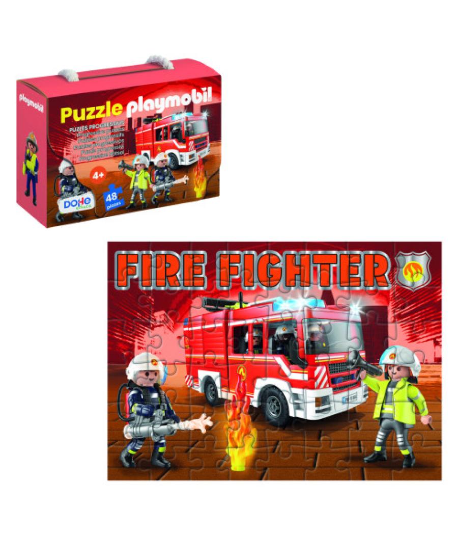 Caja de puzzle - 48 piezas - playmobil - modelo fire fighter dohe 65013