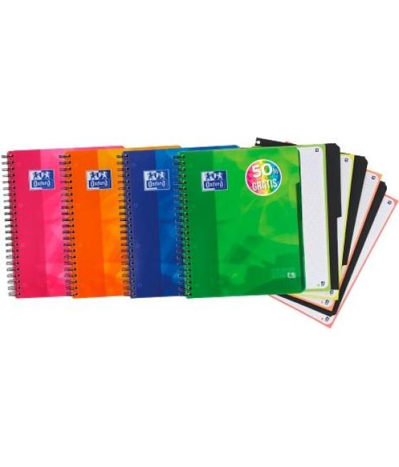 Oxford cuaderno lagoon europeanbook 4 microperforado 120h (50% gratis) a4+ 5x5 4 separadores t/plástico pack 5 ud c/surtidos