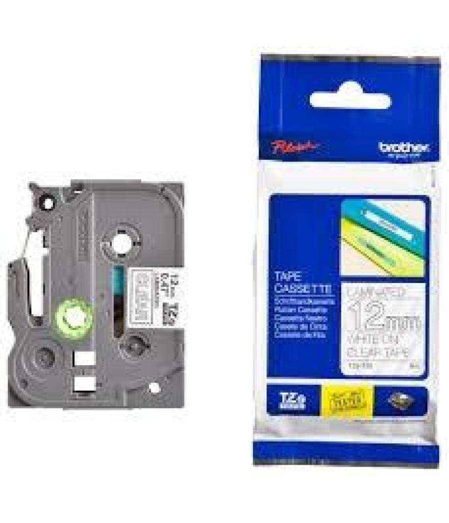 Brother cinta rotuladora laminada transparente sobre blanco de 12mmx8m