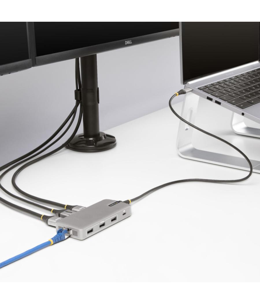 StarTech.com Adaptador Multipuertos USB-C para 3 Monitores - 4K 60Hz Doble + HDMI y DisplayPort 4K 30Hz - Hub USB de 3 Puertos -
