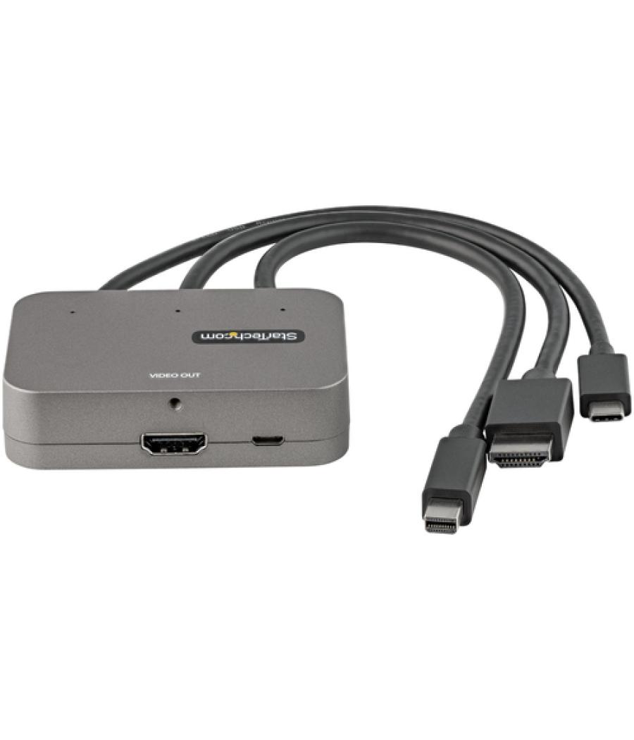 StarTech.com Adaptador Multipuertos 3 en 1 a HDMI - Conversor USB-C HDMI o Mini DisplayPort a HDMI 4K de 60Hz para Salas de Conf