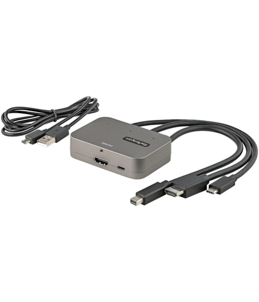 StarTech.com Adaptador Multipuertos 3 en 1 a HDMI - Conversor USB-C HDMI o Mini DisplayPort a HDMI 4K de 60Hz para Salas de Conf