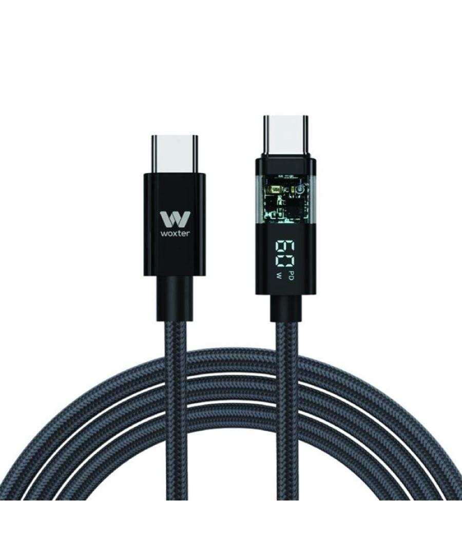 Cable usb 2.0 tipo-c woxter pe26-185/ usb tipo-c macho - usb tipo-c macho/ hasta 60w/ 480mbps/ 2m/ negro