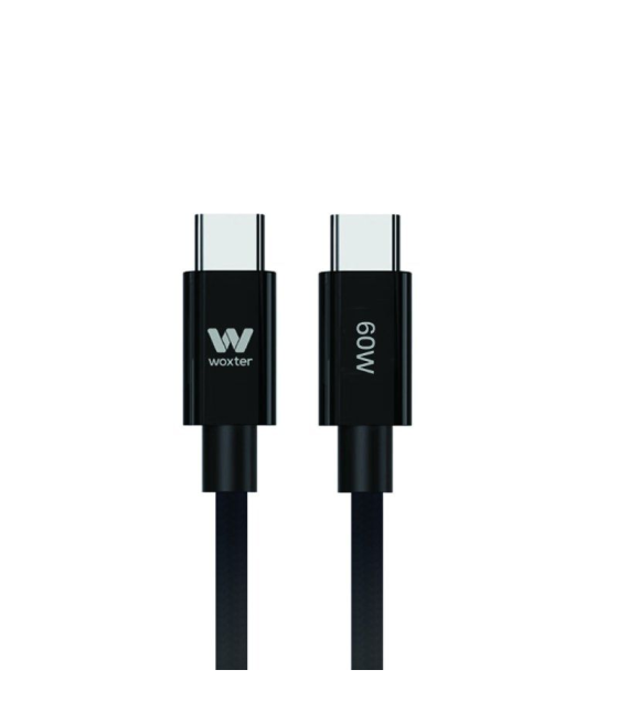 Cable usb 2.0 tipo-c woxter pe26-192/ usb tipo-c macho - usb tipo-c macho/ hasta 60w/ 480mbps/ 1.2m/ negro