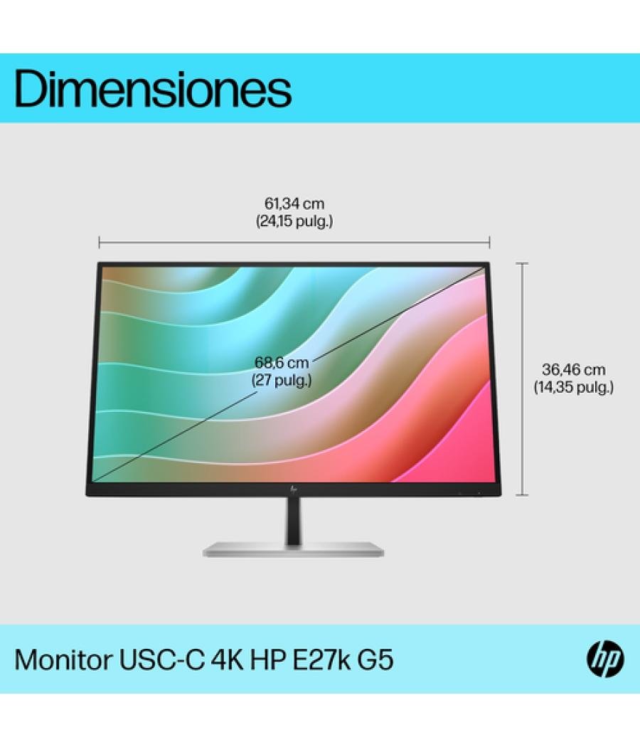 HP E-Series E27k G5 pantalla para PC 68,6 cm (27") 3840 x 2160 Pixeles 4K Ultra HD Negro, Plata