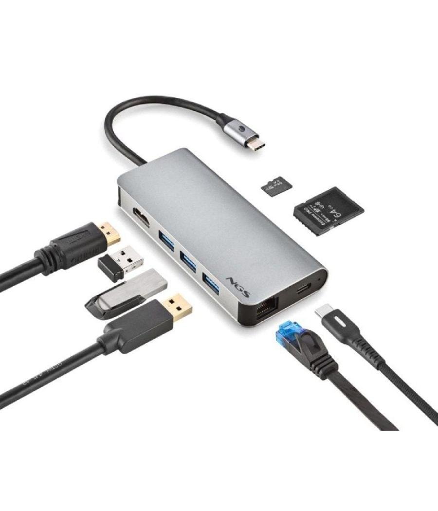 Docking usb tipo-c ngs wonderdock8/ 3xusb/ 1xusb tipo-c dp/ 1xhdmi/ 1xrj45/ 1xlector tarjetas sd