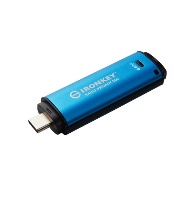 Kingston Technology IronKey Vault Privacy 50 unidad flash USB 64 GB USB Tipo C 3.2 Gen 1 (3.1 Gen 1) Negro, Azul