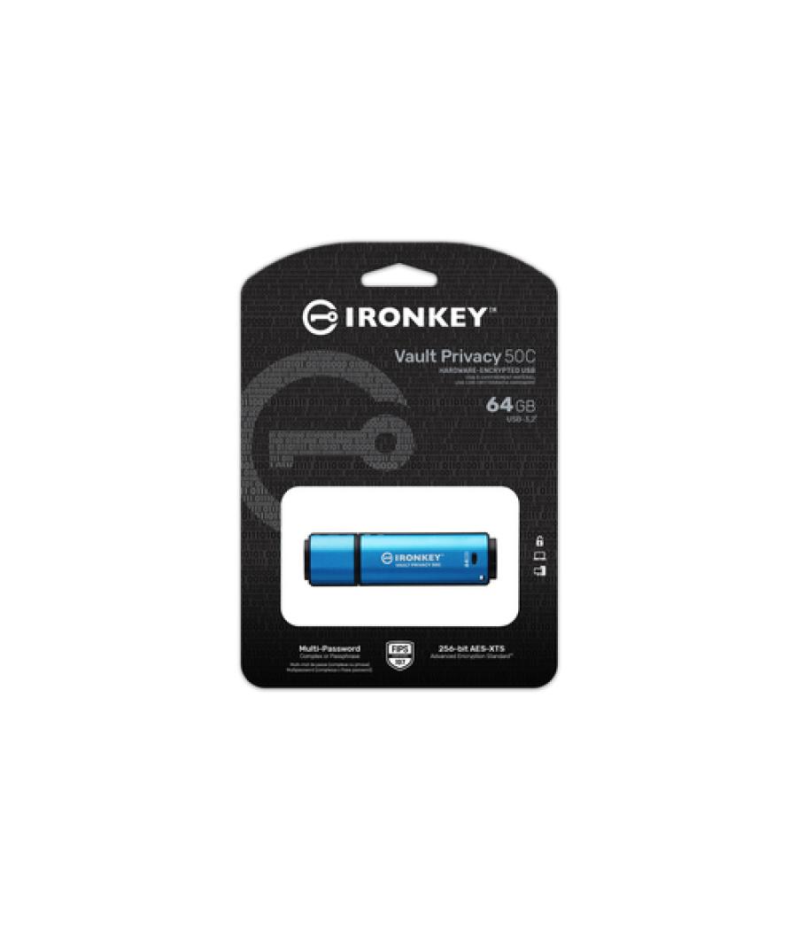 Kingston Technology IronKey Vault Privacy 50 unidad flash USB 64 GB USB Tipo C 3.2 Gen 1 (3.1 Gen 1) Negro, Azul